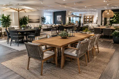 Showroom s vonkajšími jedálenskými setmi